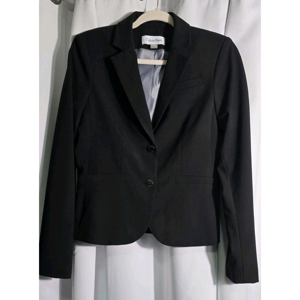 Calvin Klein Blazer Womens 4 Black 2 Button Sport Coat Business Formal